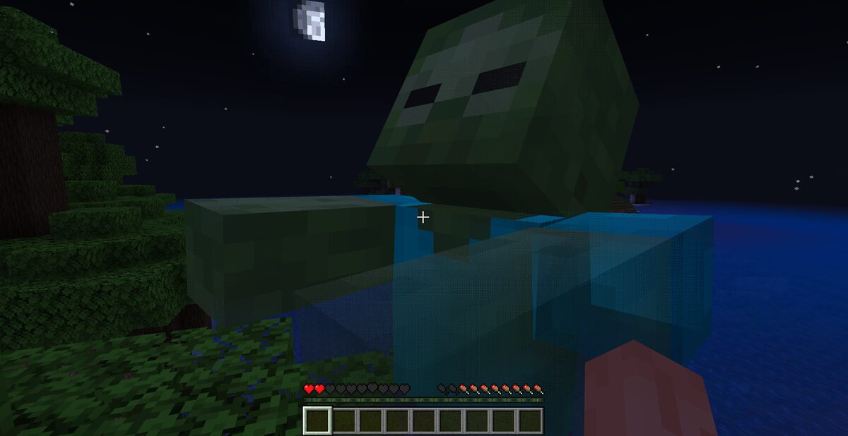 統合版サーバーに接続した直後のゲーム画面。夜スタートでゾンビが目の前まで接近し体力が減っている